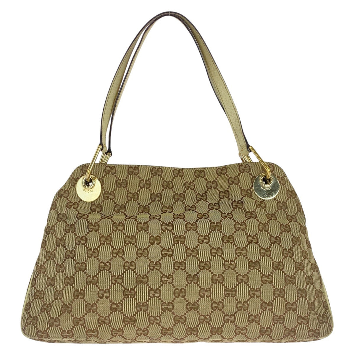 GUCCI Tote Bag GG canvas, leather Beige Ivory Gold Metal Tote Bag Shoulder Bag Women