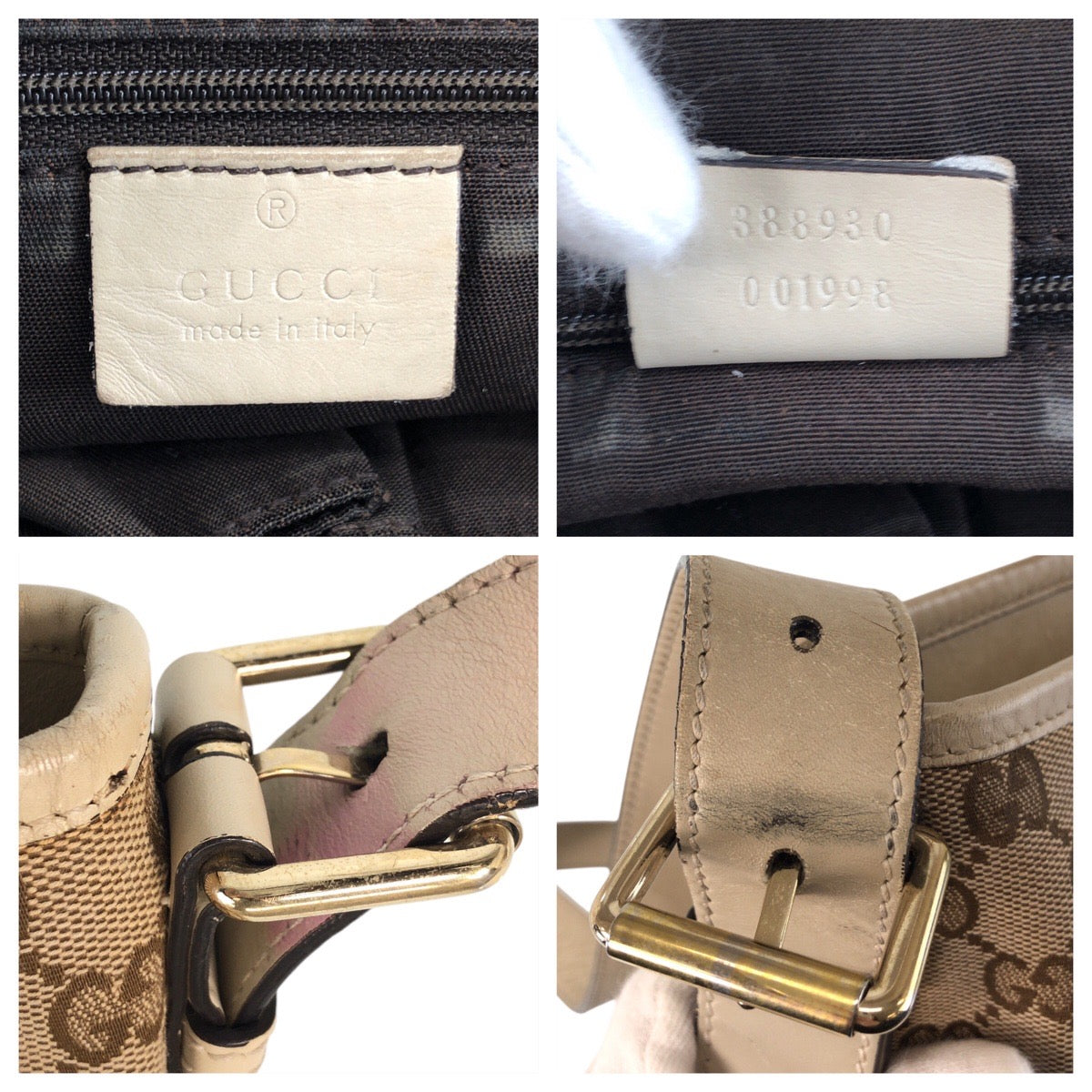 GUCCI Shoulder Bag 388930 GG canvas, leather Beige Ivory Gold Metal Shoulder Bag Messenger bag Women