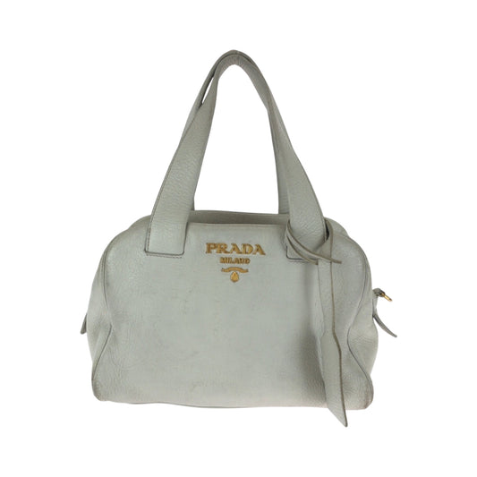 PRADA Shoulder Bag leather Ivory Gold Metal Shoulder Bag Handbag 2way logo Women
