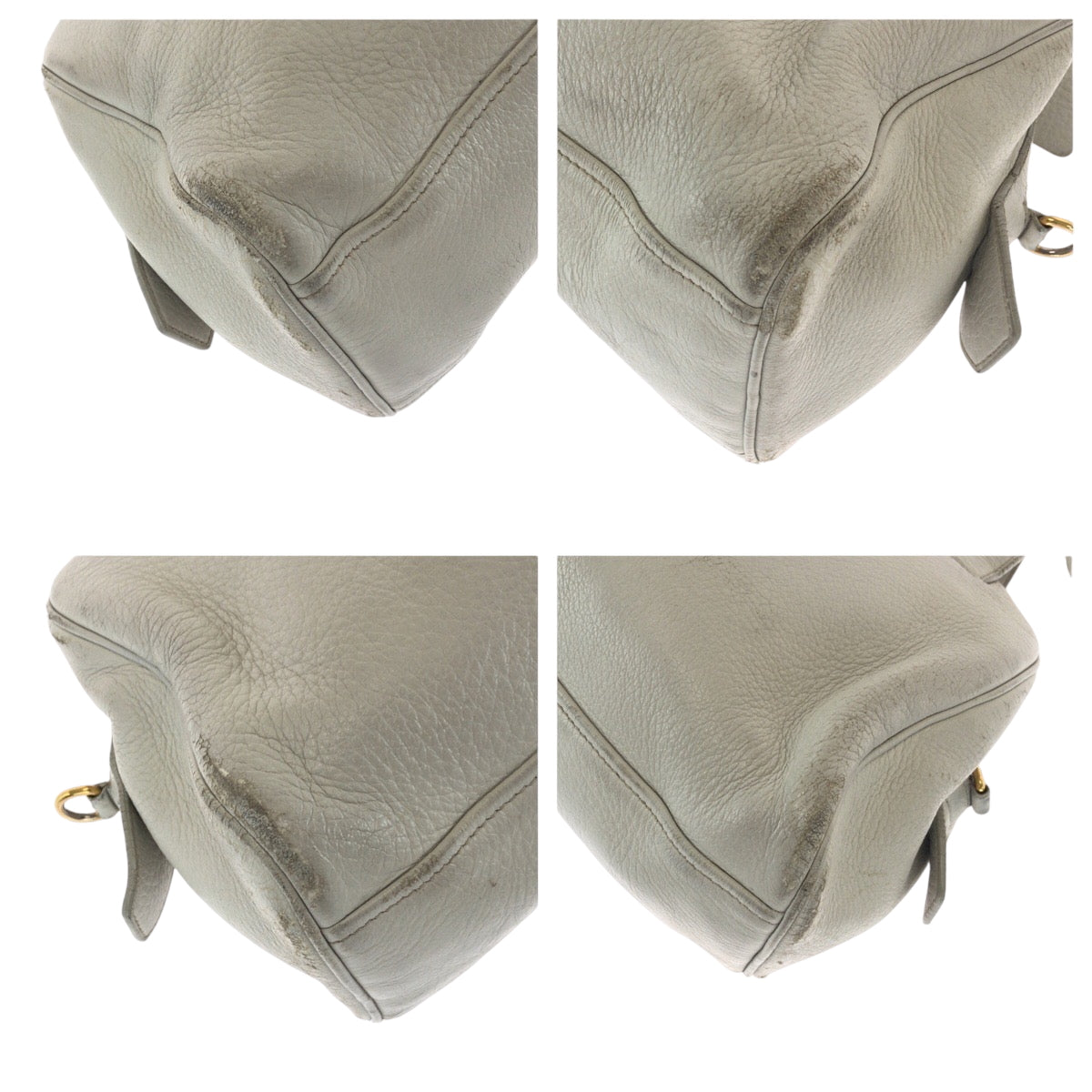 PRADA Shoulder Bag leather Ivory Gold Metal Shoulder Bag Handbag 2way logo Women