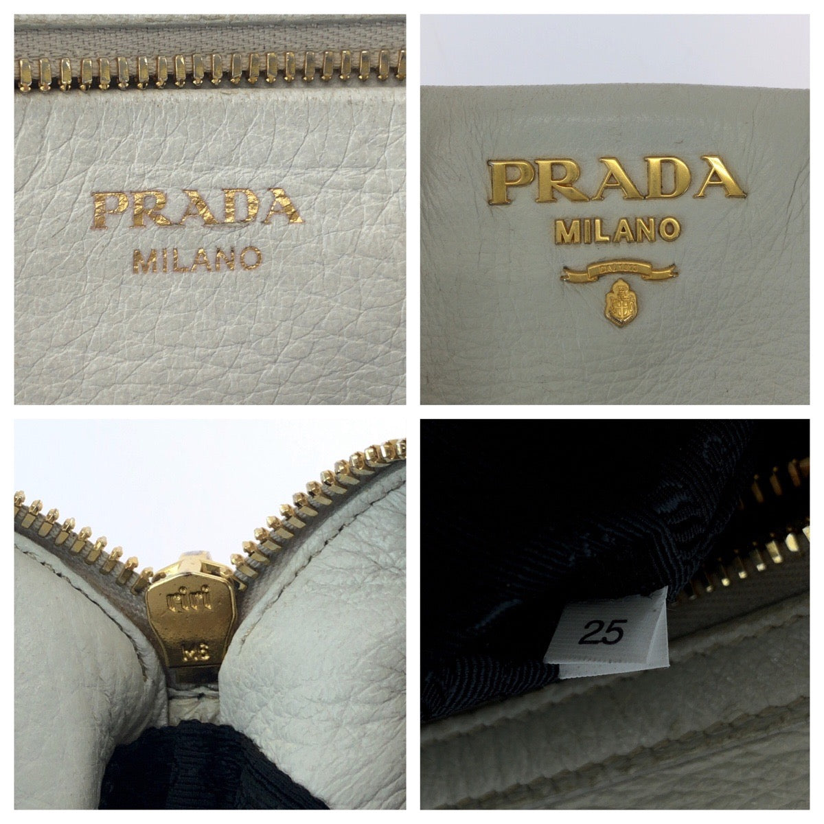 PRADA Shoulder Bag leather Ivory Gold Metal Shoulder Bag Handbag 2way logo Women