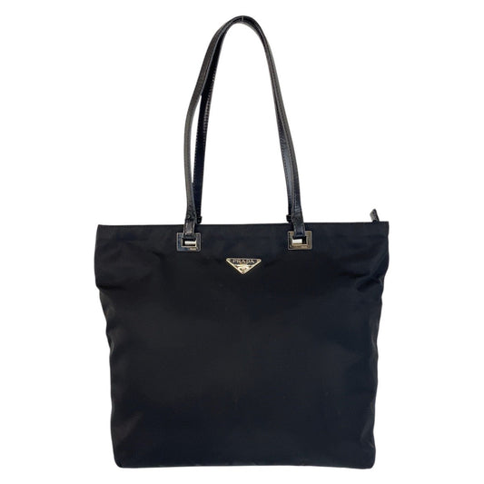 PRADA Tote Bag Nylon, Leather Black SilverMetal Tote Bag Shoulder Bag Test Triangle With logo Women