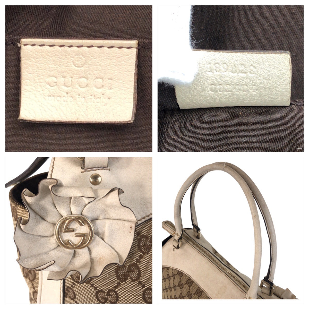 GUCCI Tote Bag 189828 GG canvas Beige Ivory Gold Metal Trophy