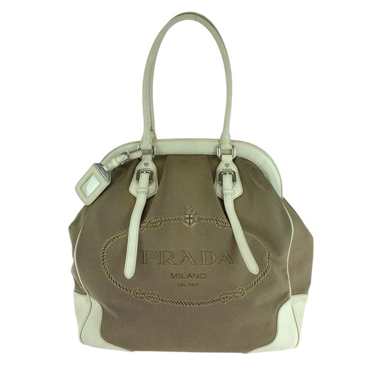 PRADA Handbag canvas Brown Handbag Tote Bag Shoulder Bag Logo jacquard Women