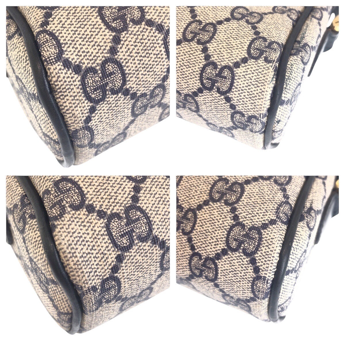 GUCCI Shoulder Bag 010 378 GG Supreme canvas, leather Gray Navy Gold Metal Shoulder Bag pochette Sherry Line Old Gucci Women