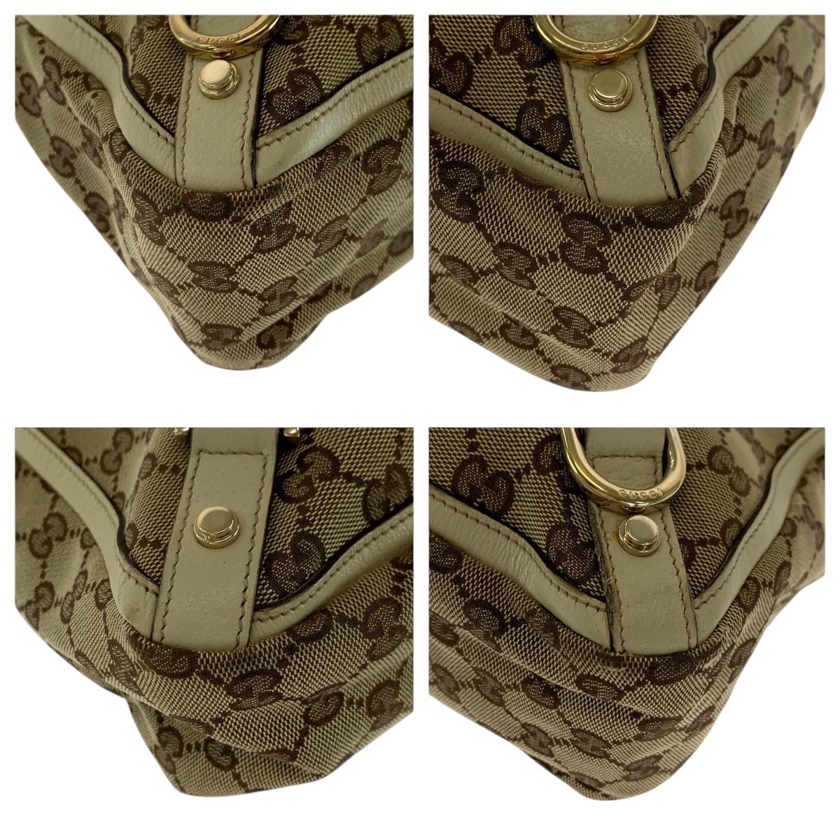 GUCCI Tote Bag 170004 GG canvas Beige Ivory Gold Metal Tote Bag handbag Women