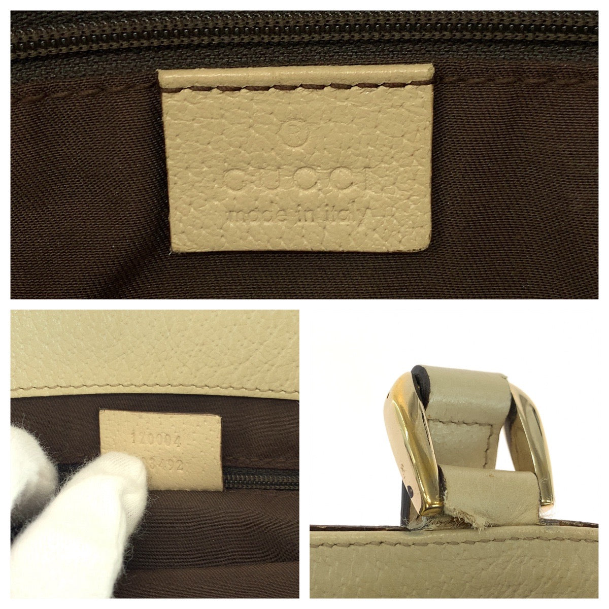 GUCCI Tote Bag 170004 GG canvas Beige Ivory Gold Metal Tote Bag handbag Women