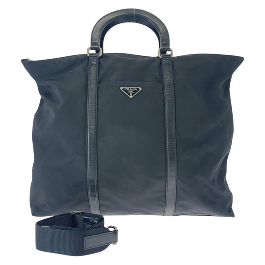 PRADA Tote Bag Nylon Black SilverMetal Tote Bag Shoulder Bag 2WAY Test Triangle With logo mens