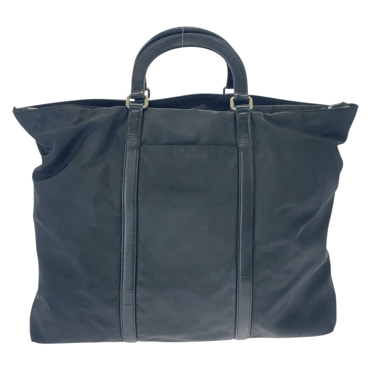 PRADA Tote Bag Nylon Black SilverMetal Tote Bag Shoulder Bag 2WAY Test Triangle With logo mens