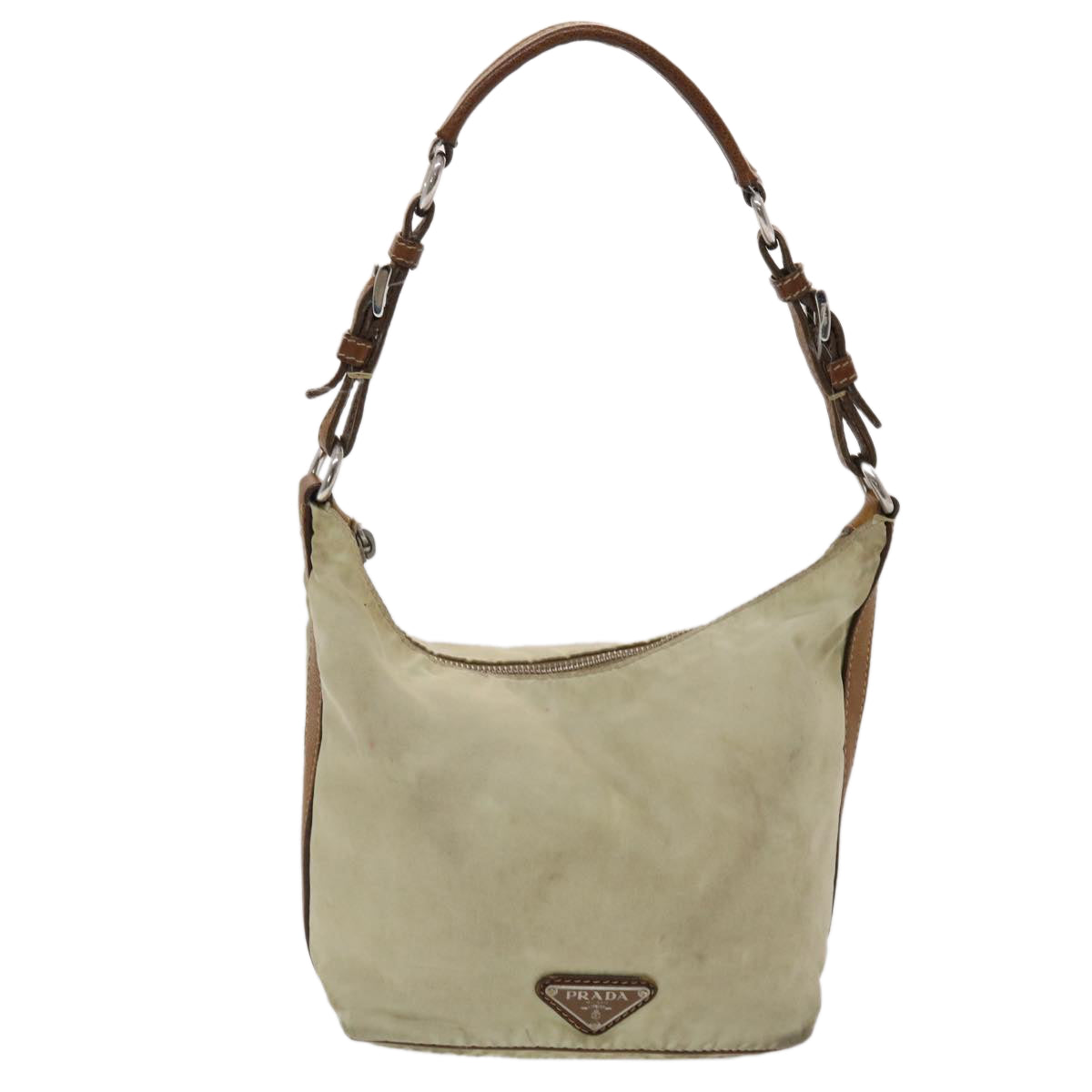 Prada Shoulder Bag Nylon Leather Cream
