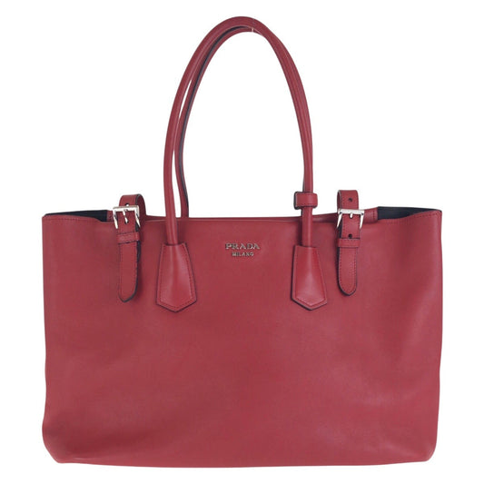 PRADA Tote Bag leather Red Silver Metal Tote Bag Shoulder Bag Women