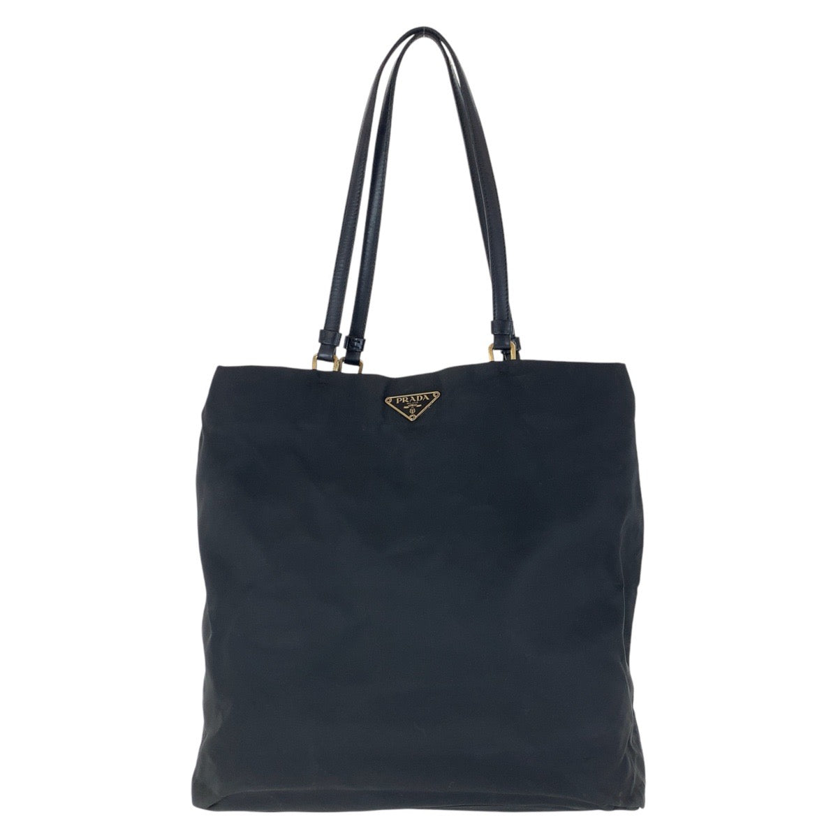 PRADA Tote Bag Nylon, Leather Black GoldMetal Tote Bag Shoulder Bag Test Triangle With logo Women