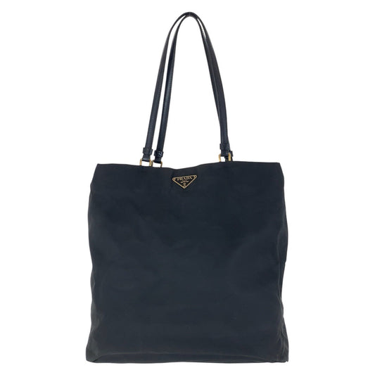 PRADA Tote Bag Nylon, Leather Black GoldMetal Tote Bag Shoulder Bag Test Triangle With logo Women