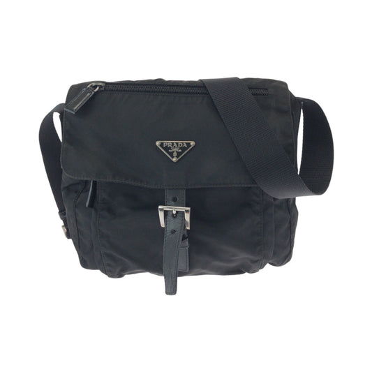 PRADA Shoulder Bag Nylon Black SilverMetal Shoulder Bag pochette Test Triangle With logo Women