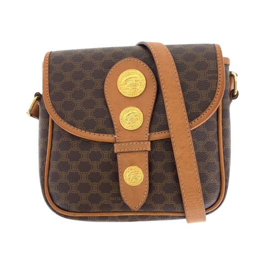 CELINE Shoulder Bag PVC, Leather Brown Gold Metal Shoulder Bag pochette Macadam Medal Women