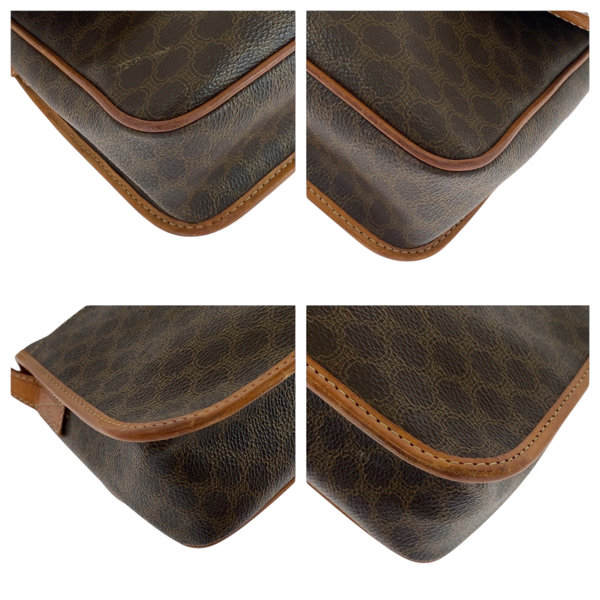 CELINE Shoulder Bag PVC Brown Gold Metal Shoulder Bag pochette Macadam Pattern Circle logo Women