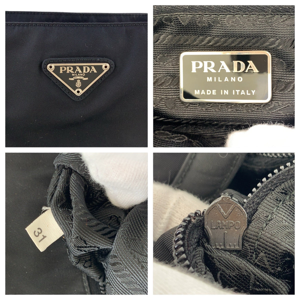 PRADA Tote Bag Nylon Black SilverMetal Tote Bag handbag Test Triangle With logo Women - Style 6