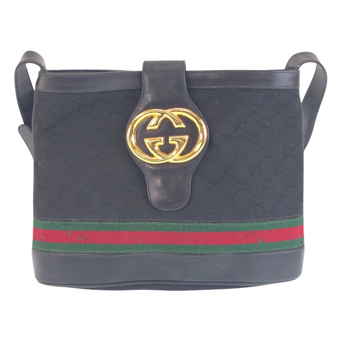 GUCCI Shoulder Bag GG canvas, leather Black GoldMetal Old Gucci Shelly Line Interlocking Women(Unisex)
