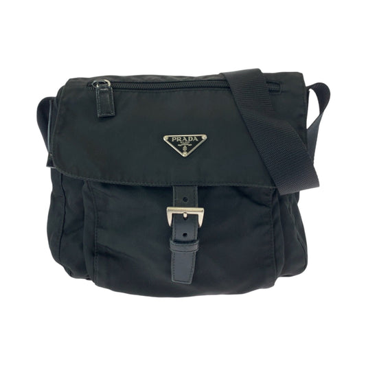 PRADA Shoulder Bag Nylon Black SilverMetal Shoulder Bag pochette Test Triangle With logo Women