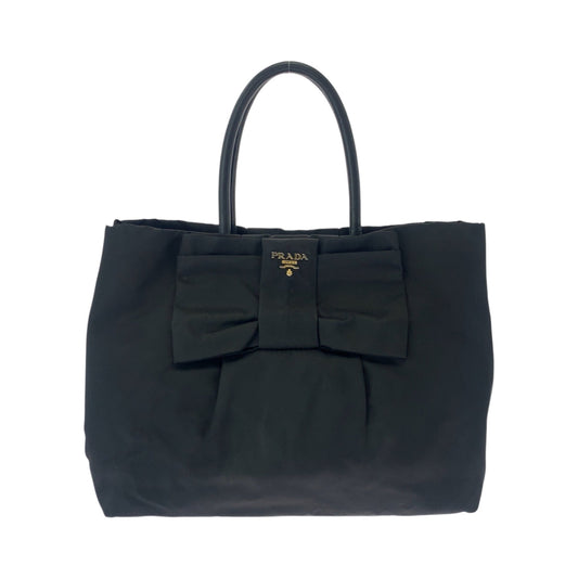 PRADA Tote Bag BN1601 Nylon Black GoldMetal Tote Bag handbag Test logo ribbon Women