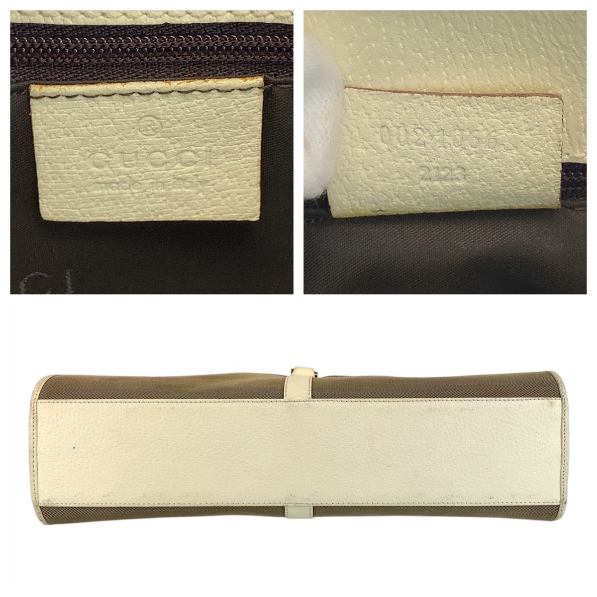 GUCCI Shoulder Bag 002 1066 Canvas, Leather Beige Ivory Jackie Women