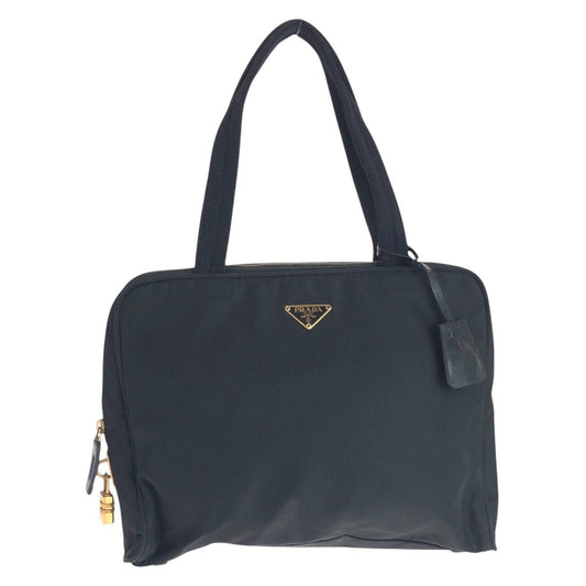 PRADA Tote Bag Nylon Black GoldMetal Tote Bag Shoulder Bag Test Triangle With logo Women