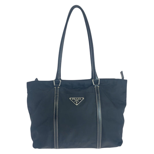 PRADA Tote Bag Nylon, Leather Black SilverMetal Tote Bag Shoulder Bag Test Triangle With logo Women