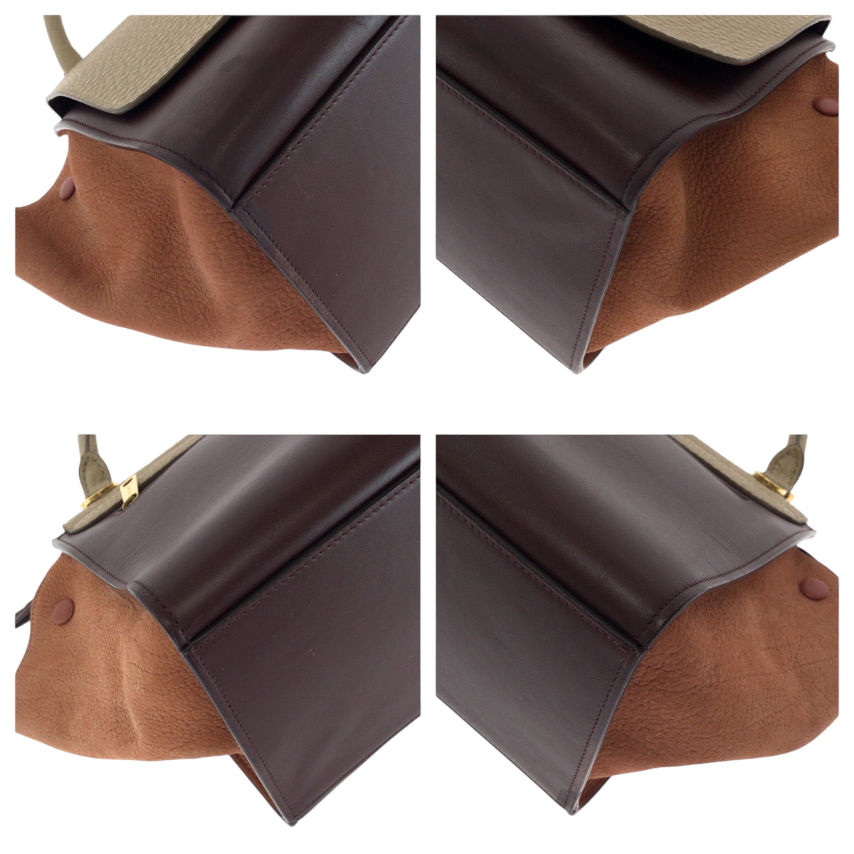 CELINE Shoulder Bag Leather, Suede Bordeaux Ivory Orange Gold Metal Shoulder Bag Handbag 2way Trapeze Women
