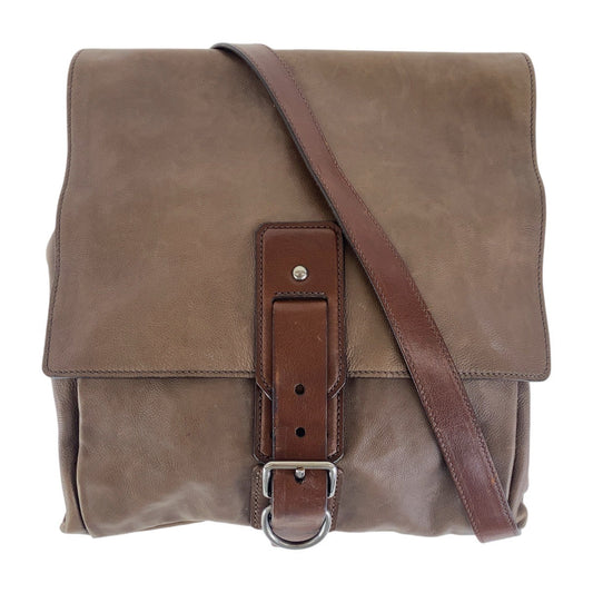 PRADA Shoulder Bag leather Brown Silver Metal Crossbody Shoulder Bag Unisex mens