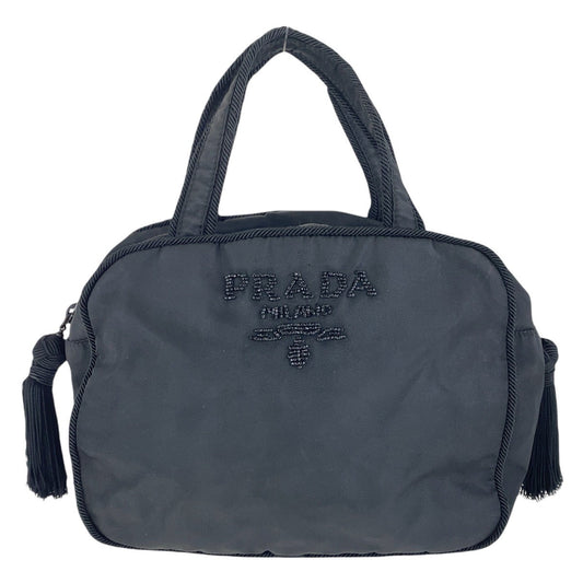 PRADA Handbag Nylon, Beads Black SilverMetal Handbag Tote Bag Test Tassel Women