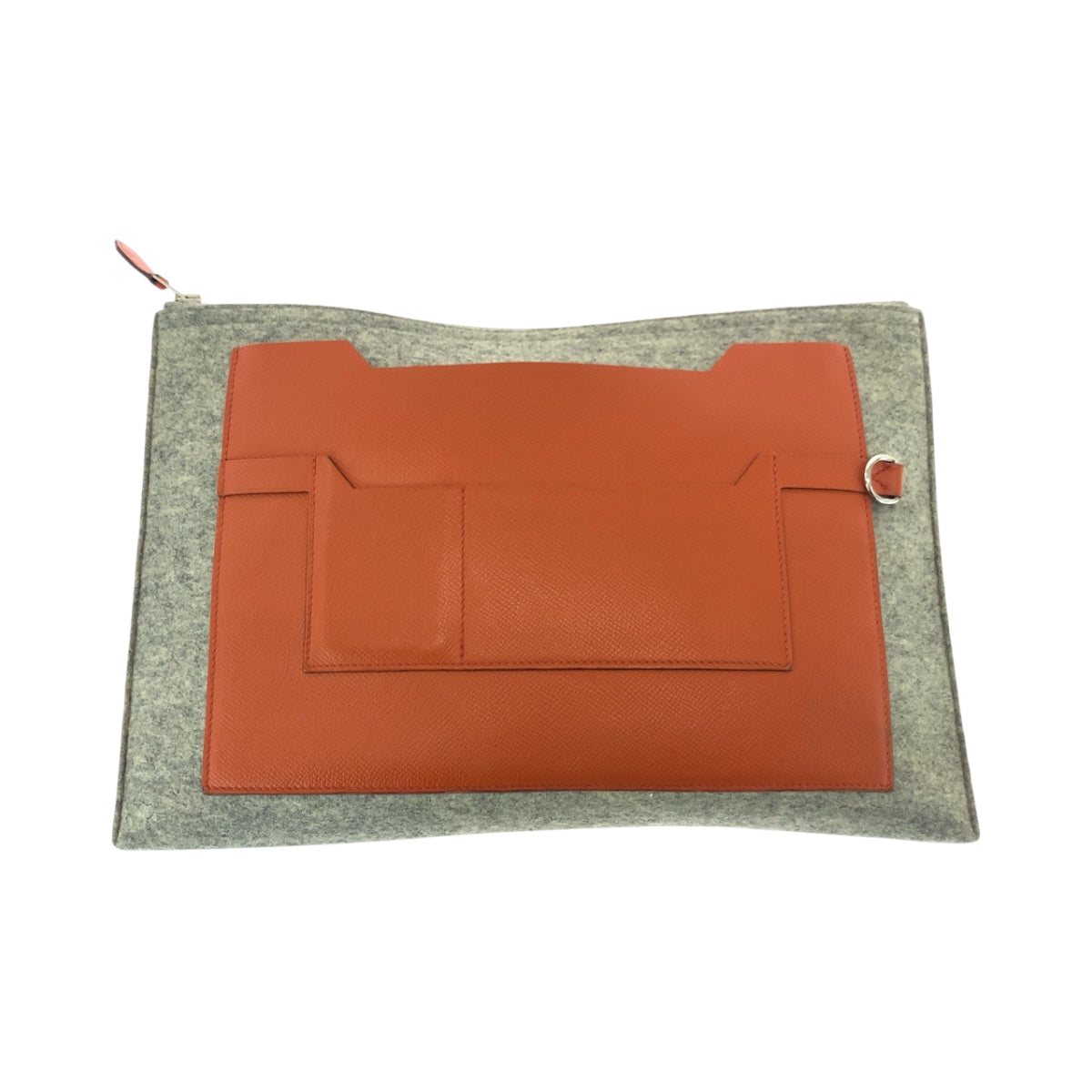 HERMES Clutch bag Felt, Epsom Grey Orange SilverMetal Clutch bag business bag Too Doo 37 Women