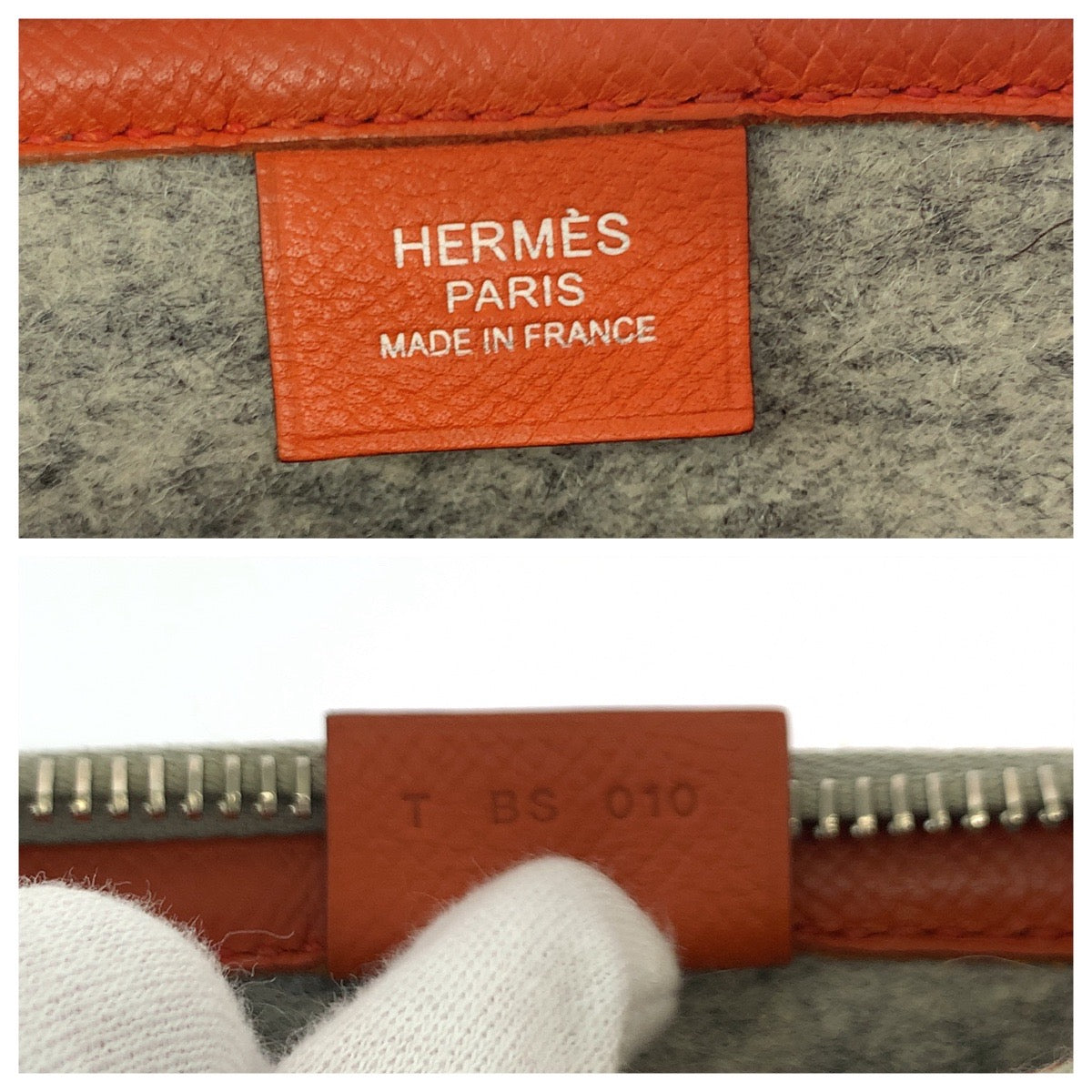HERMES Clutch bag Felt, Epsom Grey Orange SilverMetal Clutch bag business bag Too Doo 37 Women