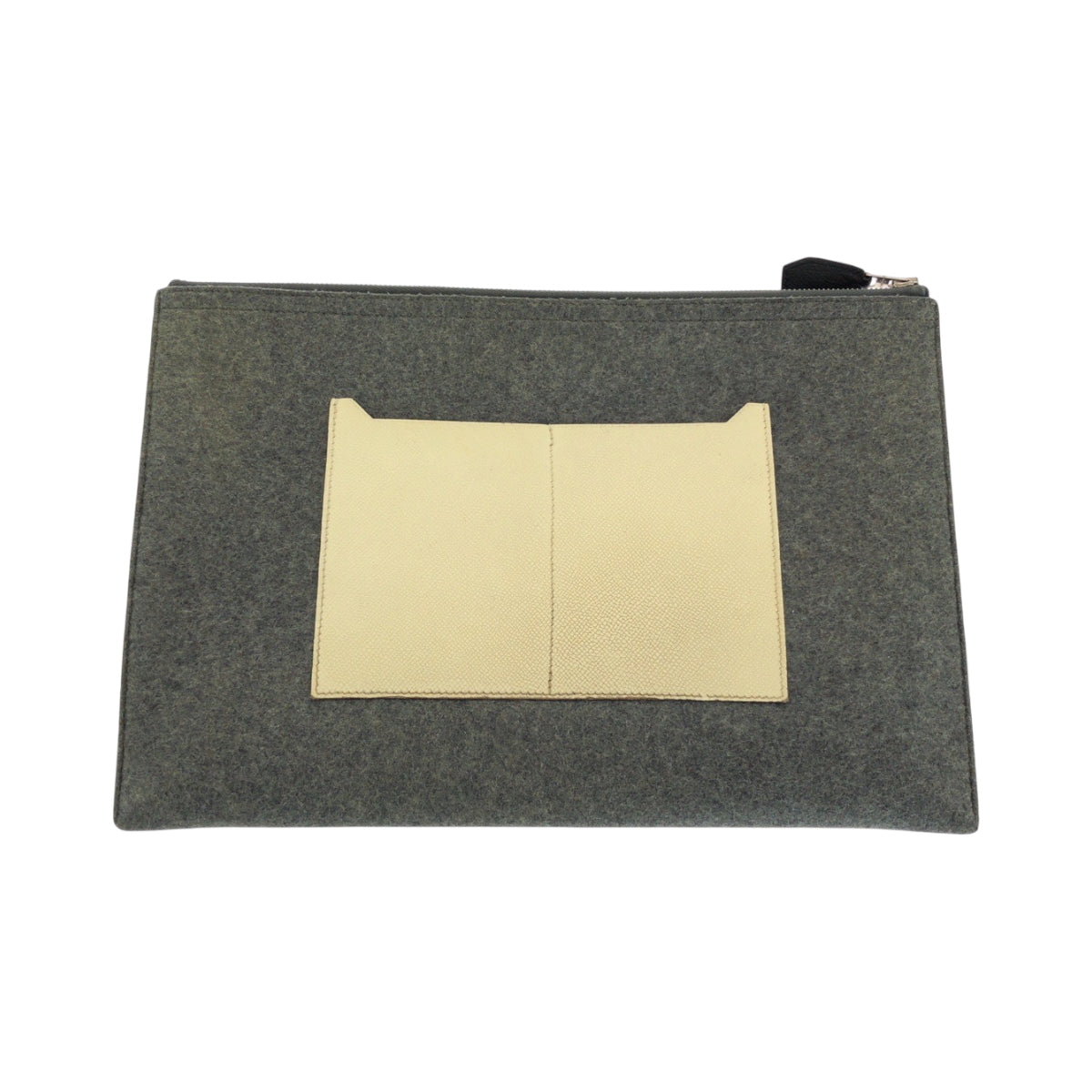HERMES Clutch bag Felt, Epsom Grey Black Ivory SilverMetal Clutch bag business bag Toudou 37 mens
