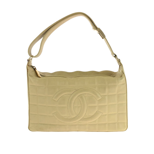 CHANEL Shoulder Bag lambskin Beige Gold Metal Shoulder Bag handbag Chocolate bar COCO Mark Women