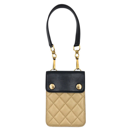 CHANEL Shoulder Bag lambskin beige black black Matrasse By color