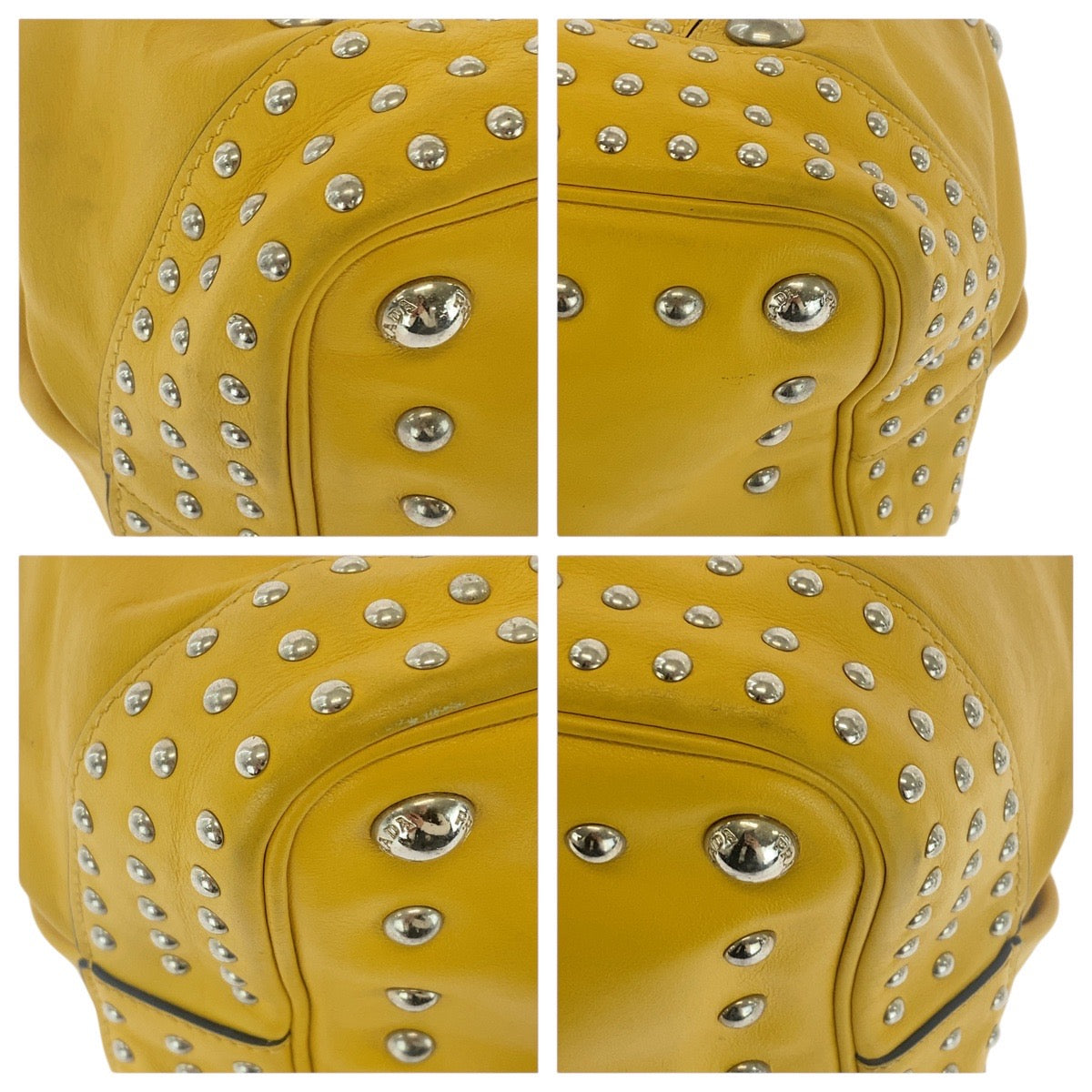 PRADA Shoulder Bag leather Yellow SilverMetal Shoulder Bag Drawstring Tassel Studs Triangle With logo Women