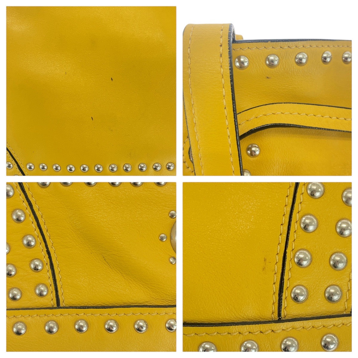 PRADA Shoulder Bag leather Yellow SilverMetal Shoulder Bag Drawstring Tassel Studs Triangle With logo Women