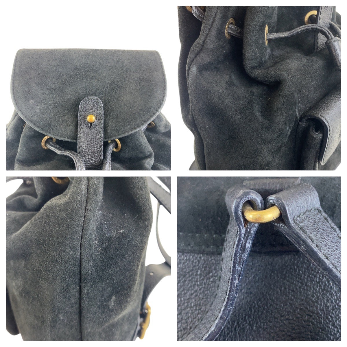 GUCCI Backpack 003 2852 0030 0 Suede Black GoldMetal Bamboo Women