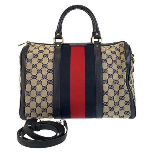 GUCCI Handbag 247205 GG canvas, leather Gray Navy Gold Metal Handbag Boston Duffel bag Shoulder Bag 2way Sherry line Women