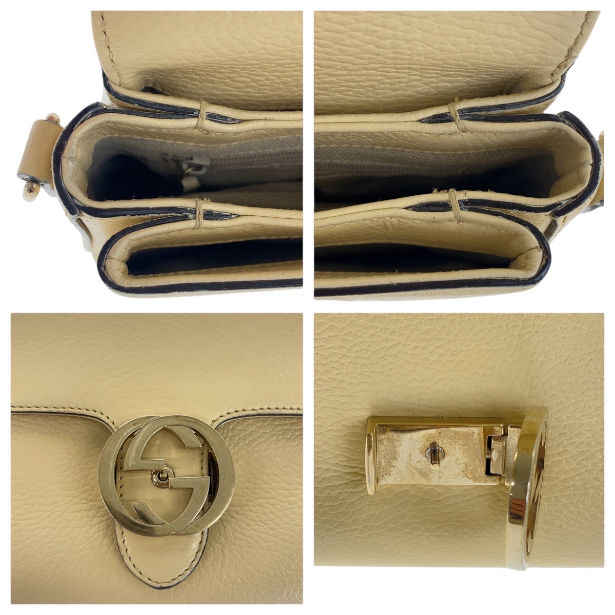 GUCCI Shoulder Bag 607720 leather Ivory Gold Metal Crossbody Chain Shoulder Bag Interlocking Women