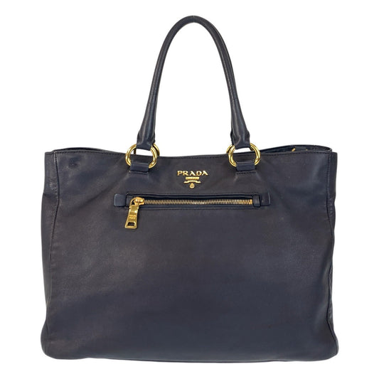 PRADA Tote Bag leather Navy Gold Metal Tote Bag Shoulder Bag Women