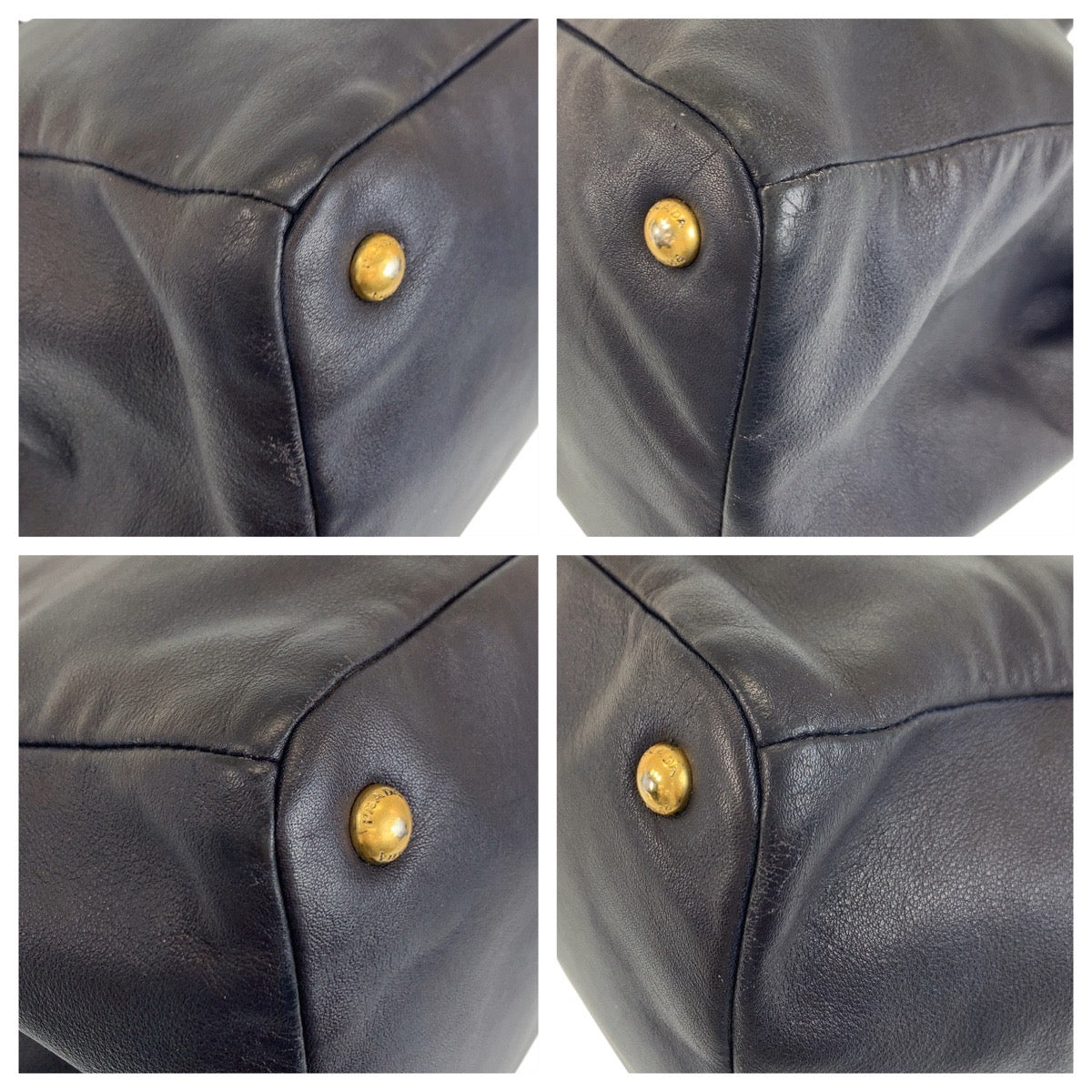PRADA Tote Bag leather Navy Gold Metal Tote Bag Shoulder Bag Women