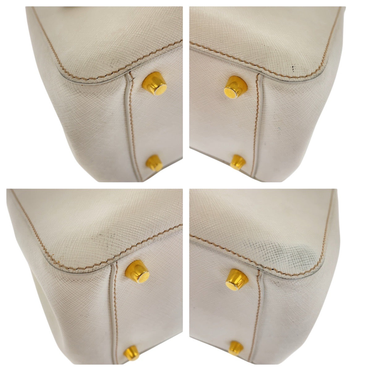 PRADA Tote Bag leather White GoldMetal Tote Bag handbag Safiano Galleria Women