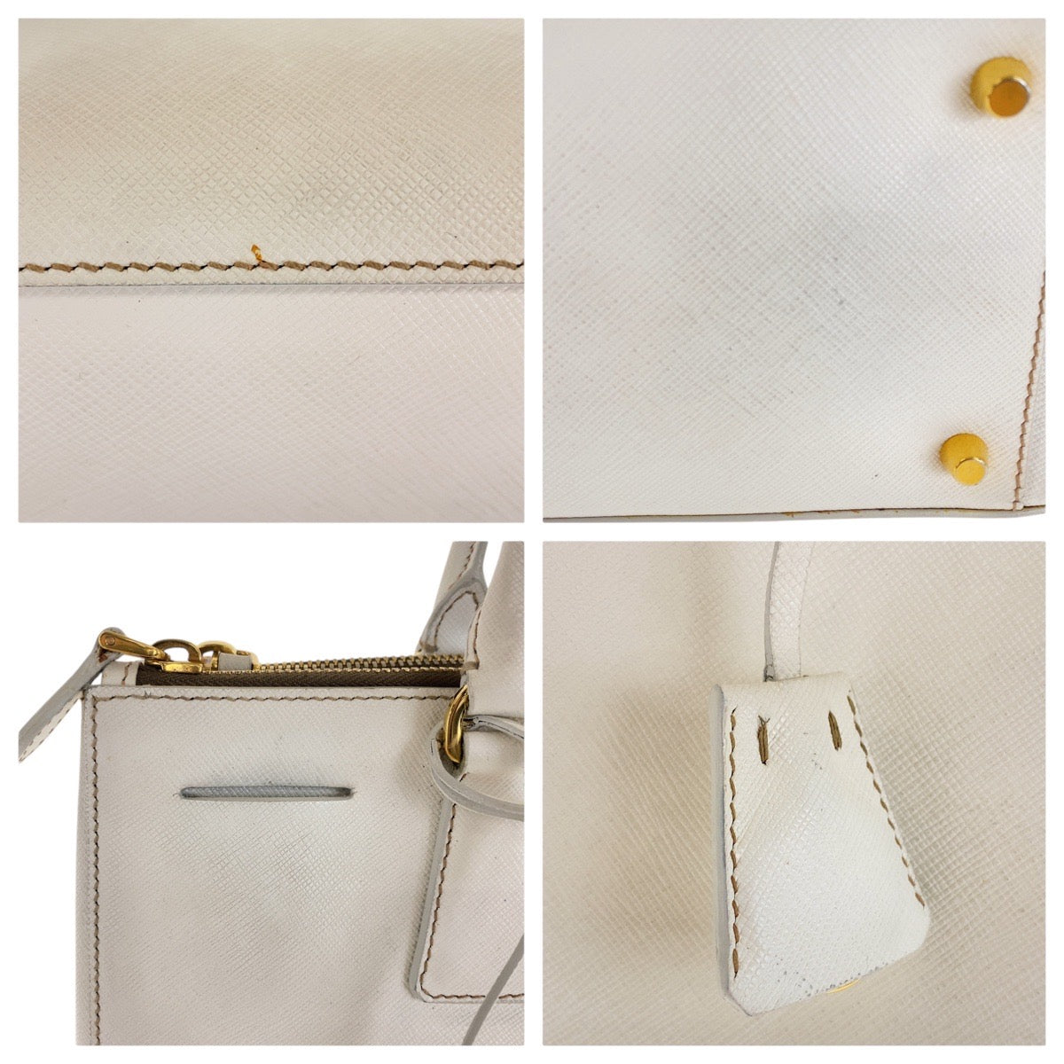 PRADA Tote Bag leather White GoldMetal Tote Bag handbag Safiano Galleria Women