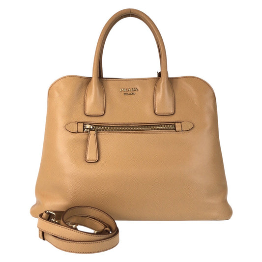 PRADA Handbag leather Beige Gold Metal Handbag Shoulder Bag 2way Safiano Women