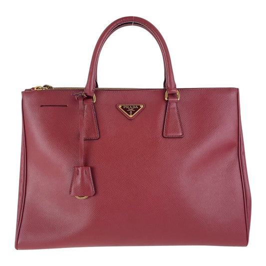 PRADA Tote Bag leather Red Gold Metal Tote Bag handbag Galleria Saffiano Triangle With logo Women