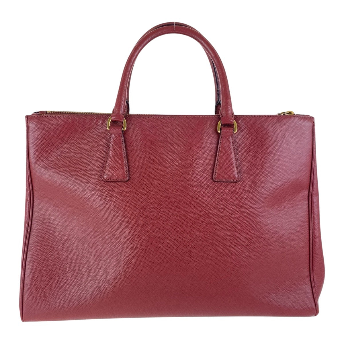 PRADA Tote Bag leather Red Gold Metal Tote Bag handbag Galleria Saffiano Triangle With logo Women