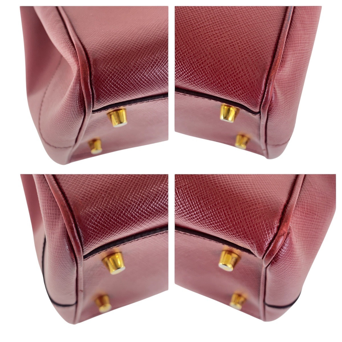 PRADA Tote Bag leather Red Gold Metal Tote Bag handbag Galleria Saffiano Triangle With logo Women