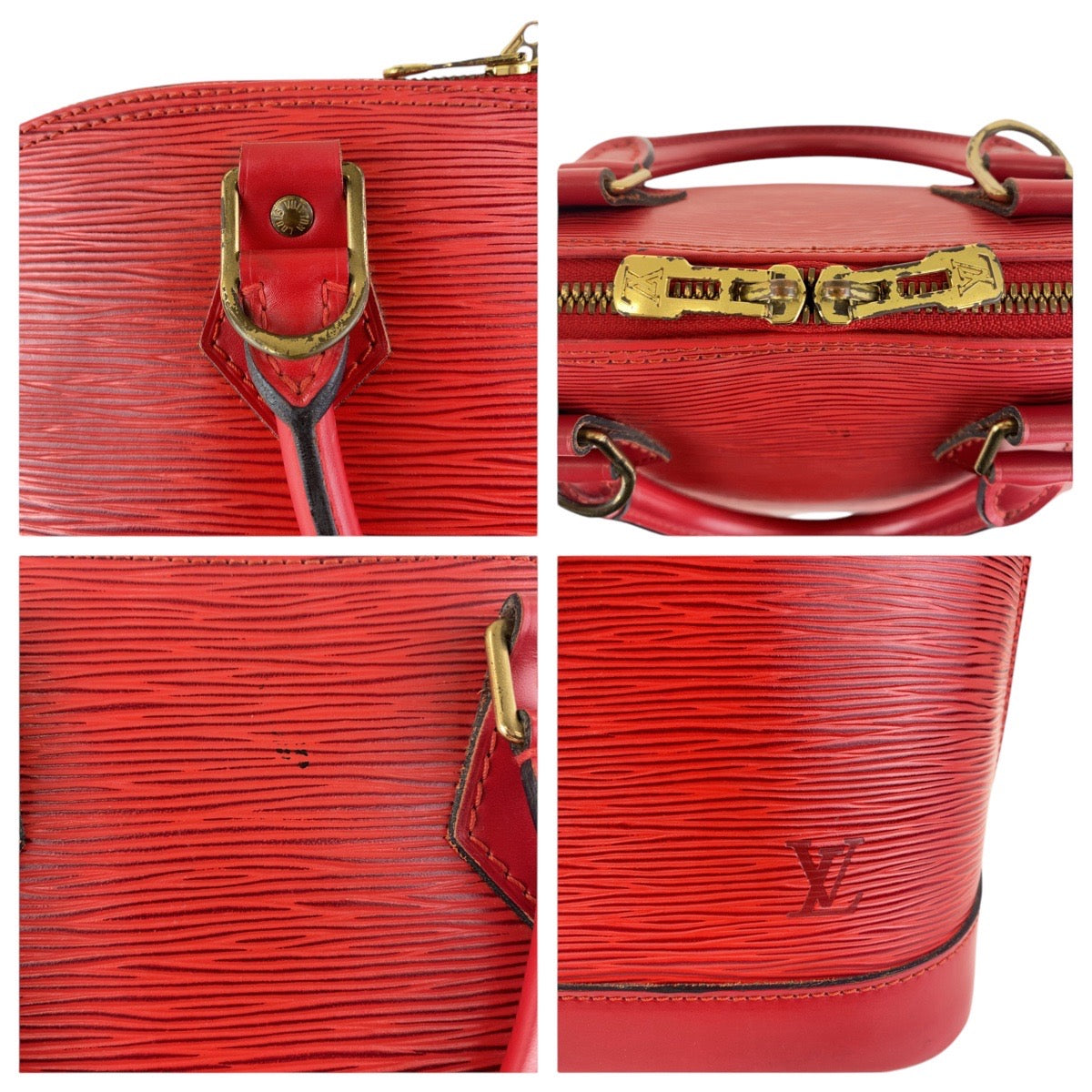 LOUIS VUITTON Handbag Epi Leather Red Gold Metal Handbag Tote Bag Epi Alma Women
