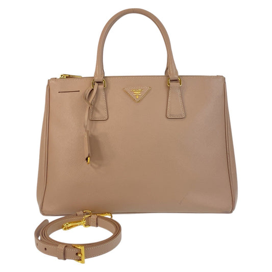 PRADA Handbag leather Beige Pink Beige Gold Metal Handbag Tote Bag Shoulder Bag 2way Safiano Galleria TriangleWith logo Women